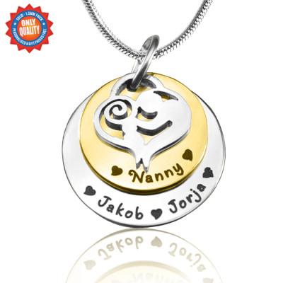 Personalized Mother's Disc Double Necklace - Two Tone - Gold  Silver