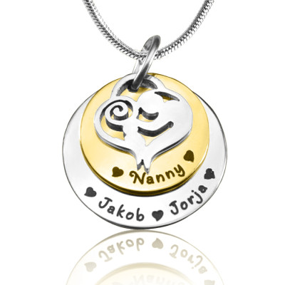 Personalized Mother's Disc Double Necklace - Two Tone - Gold  Silver