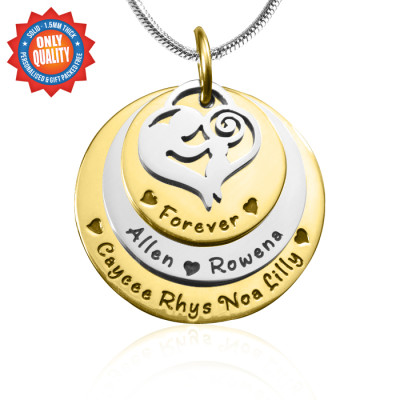 Personalized Mother's Disc Triple Necklace - TWO TONE - Gold  Silver