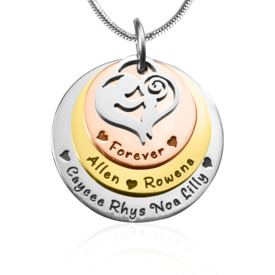 Personalized Mother's Disc Triple Necklace - Three Tone - Rose Gold Silver