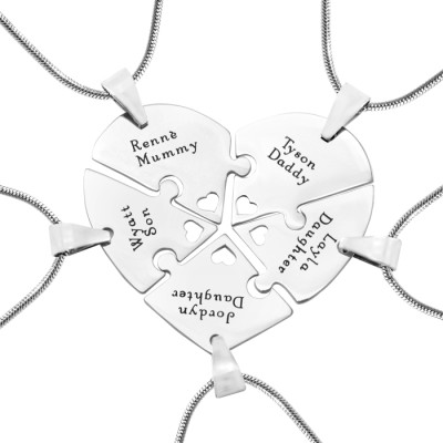 Personalized Penta Heart Puzzle - Five Personalized Necklaces