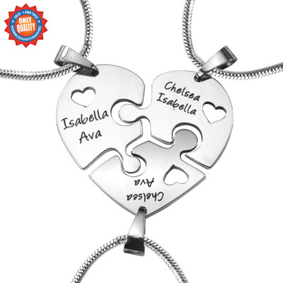 Personalized Triple Heart Puzzle - Three Personalized Necklaces