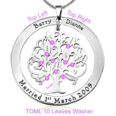 Personalized Tree of My Life Washer Necklace 10 - Sterling Silver