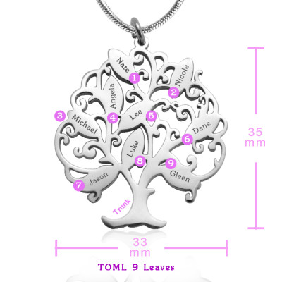 Personalized Tree of My Life Necklace 9 - Sterling Silver