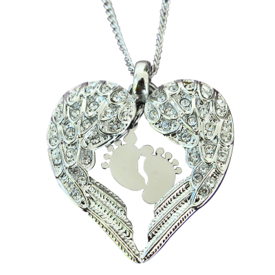Personalized Angels Heart Necklace with Feet Insert