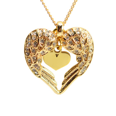 Personalized Angels Heart Necklace with Heart Insert - 18ct Gold