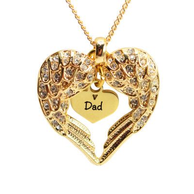 Personalized Angels Heart Necklace with Heart Insert - 18ct Gold