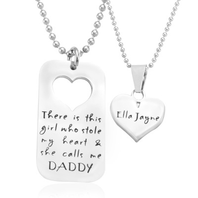 Personalized Dog Tag - Stolen Heart - Two Necklaces - Silver