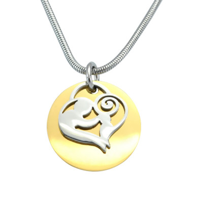 Personalized Mother's Disc Single Necklace - Two Tone - Gold  Silver