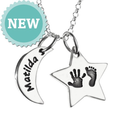 Moon & Star Hand & Foot Print Necklace
