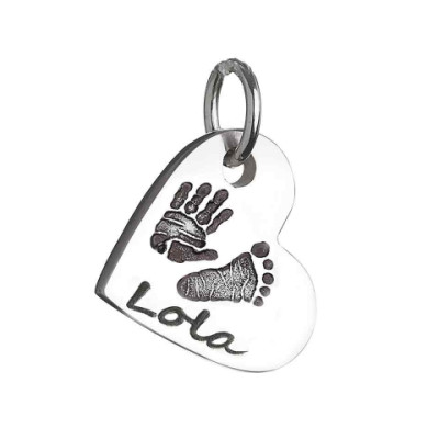 Sterling Silver Hand / Footprint Heart Charm Necklace