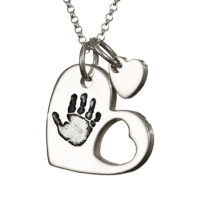 Sterling Silver Cut Out Heart Handprint Necklace