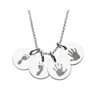 Sterling Silver Hand/Footprint Engraved Disc Pendant