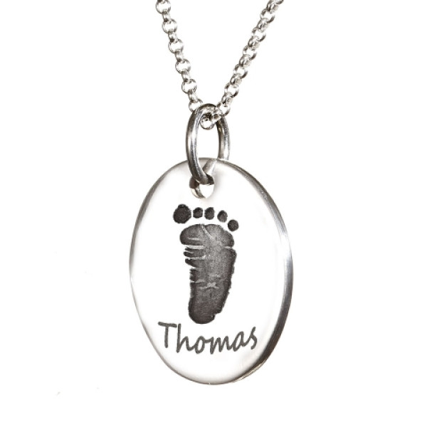Sterling Silver Hand / Footprint Oval Charm