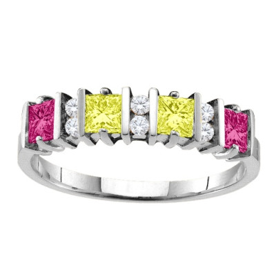 Echo  2-6 Princess Cut Stones Ring With Accents 