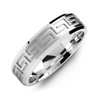 Greek Key Eternity Grooved Men's Ring