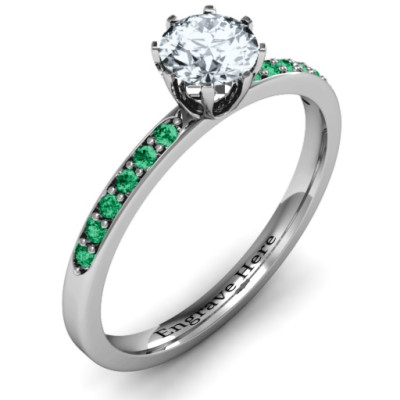 8 Prong Solitaire Set Ring with Twin Channel Accent Rows