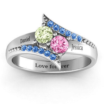 Diagonal Dream Ring With Round Stones 