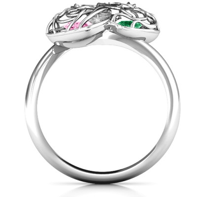Double Heart Cage Ring with 1-6 Heart Shaped Birthstones 