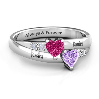 Double Heart Gemstone Ring with Accents 