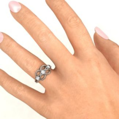 Double Infinity Ring with Triple Stones 