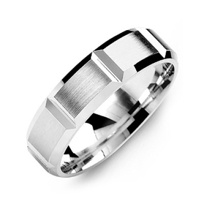 Grooved Men's Ring with Brushed Surface