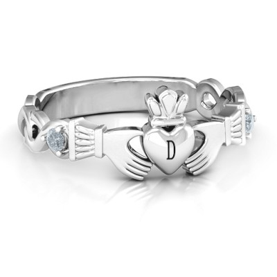 Infinity Claddagh With Side Stones Ring 