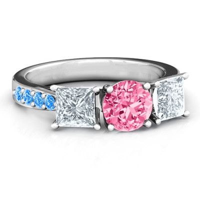 Majestic Three Stone Eternity with Twin Accents Ring 