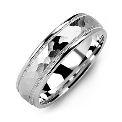 Matte Hammer-Cut Men's Ring with Milgrain Detail