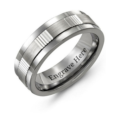 Men's Brushed Ribbed Tungsten Band Ring