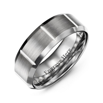 Men's Brushed Vertical Grooved Polished Tungsten Ring