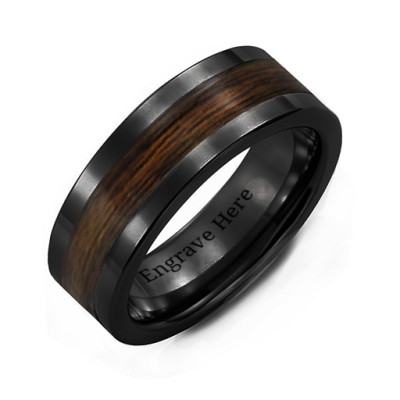 Men's Ceramic Ring With Wooden Inlay