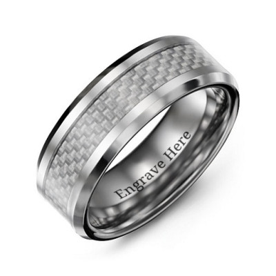 Men's Clear Carbon Fiber Inlay Polished Tungsten Ring