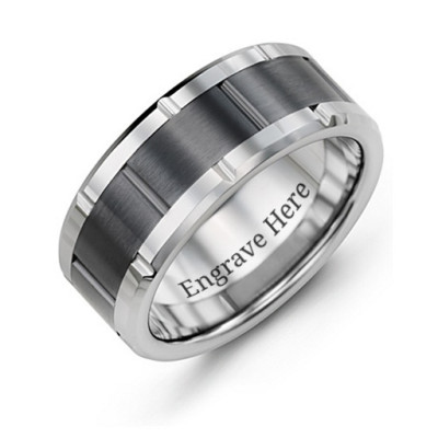 Men's Grooved Bicolour Tungsten Ring