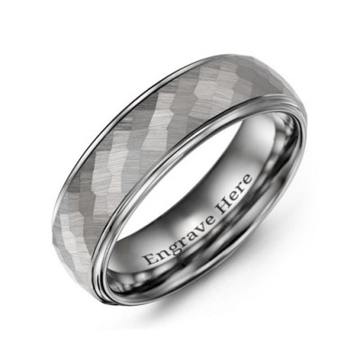 Men's Hammered Centre Polished Tungsten Ring