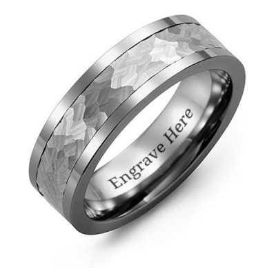 Men's Hammered Tungsten Band Ring