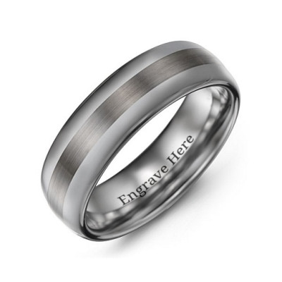 Men's Polished Brushed Centre Tungsten Ring
