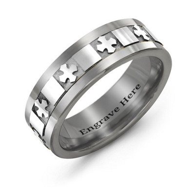 Men's Polished Crosses Tungsten Band Ring