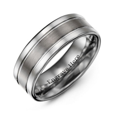 Men's Polished Tungsten Brushed Centre Ring