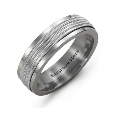 Men's Ribbed Centre Tungsten Band Ring