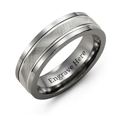 Men's Textured Diamond-Cut Ring with Polished Edges