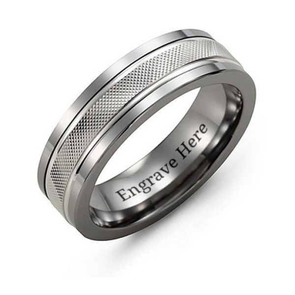 Men's Textured Diamond-Cut Ring with Polished Edges