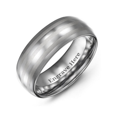 Men's Tungsten Polished Triple Stripe Satin Centre Ring