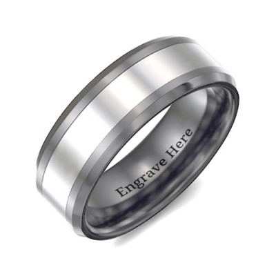 Men's Two Tone Black Tungsten Polished Ring
