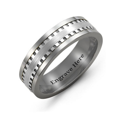 Men's Vertical Grooved Centre Tungsten Band Ring