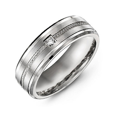 Rope Design Men's Ring with Stone and Beveled Edges 