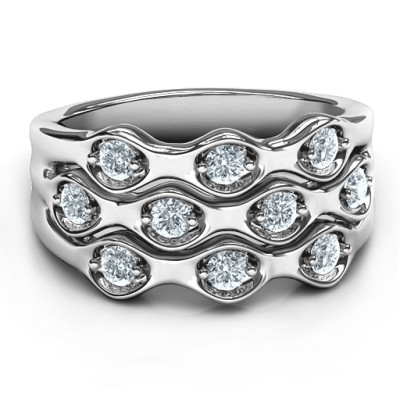 Sterling Silver 3 Tier Wave Ring