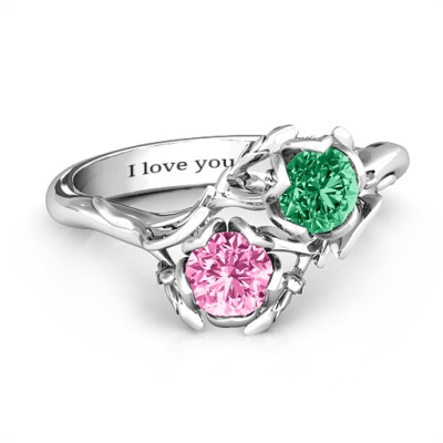 Sterling Silver Be-leaf In Love Double Gemstone Floral Ring 