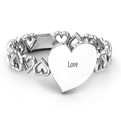 Sterling Silver Engravable Cut Out Hearts Ring