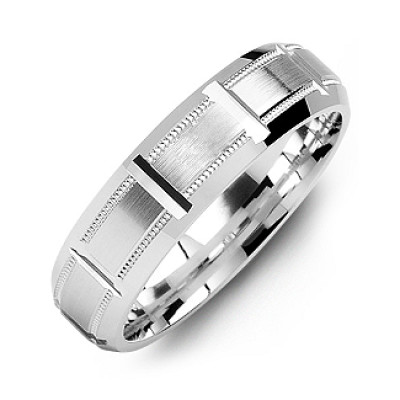 Sterling Silver Horizontal-Cut Men's Ring with Beveled Edge